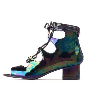 Jeffrey Campbell Retro Black Patent Iridescent lace up bootie 8.5